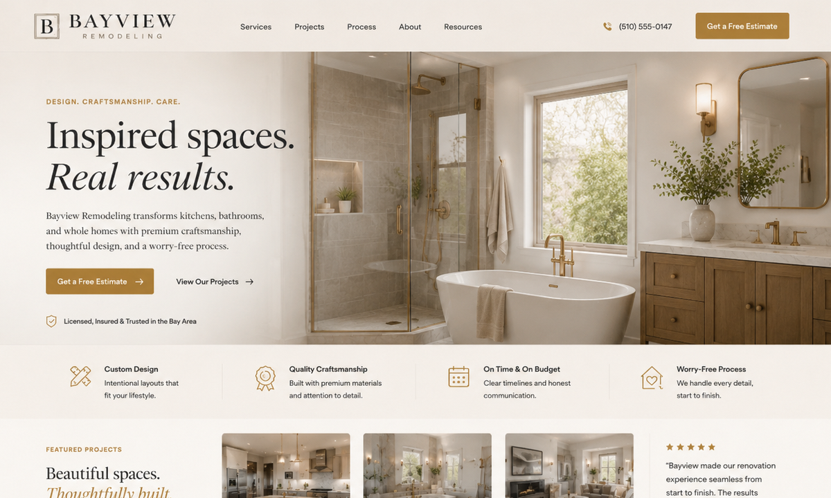 Elegant remodeling website preview for Bayview Remodeling